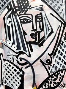 CORBELLIC EXPRESSIONISM 16X20 WATER CARRIER CUBIST FINE ART HOME INTERIOR DESIGN - Picture 1 of 8