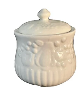 Libbey White Fruit Embossed 3 1/4” Tall Canister - Picture 1 of 3