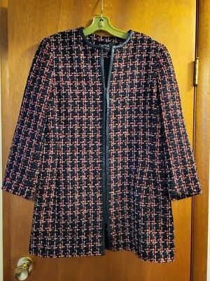 Chaqueta Dana Buchman 2 Vías Cremallera Frontal Negro Rojo Blanco Borde de Cuero Talla 12 Foto 1 de 4