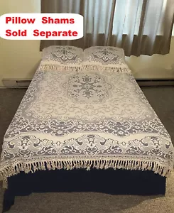 Somerset Rose Ivory King Fringe Lace Coverlet 108" x 96" Cotton Blend Bedspread - Picture 1 of 12