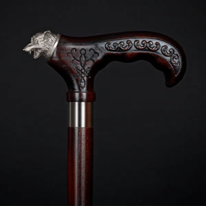 Hand Carved Wolf Handle Walking Stick Walking Cane Handmade Wooden For Mens - Picture 1 of 4
