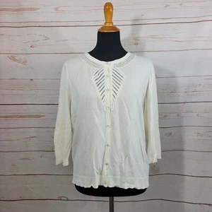 Talbots Petite White 3/4 Sleeve Crewneck Lace Front Cardigan Size PXL NWT - Picture 1 of 11