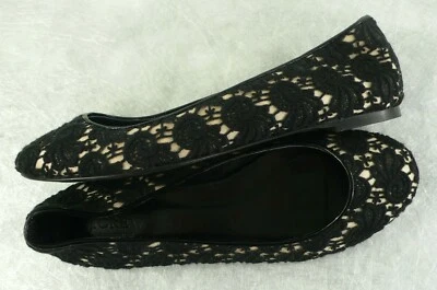NOVO J. CREW Collection Varejo $225 LUCIANA SEDA TAFETÁ SAPATOS BAIXOS DE RENDA PRETO Tamanho 6.5 - Imagem 1 de 2