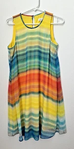 Calvin Klein Women's Yellow Turquoise Shift Dress Colorful Rainbow Sleeveless 8 - Picture 1 of 9