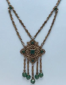 Antiguo collar Jugendstil Gustav Hauber 800 plata crisoprasa festón botín - Imagen 1 de 13