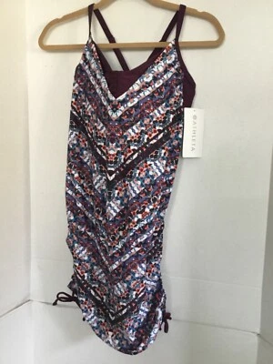NWT ATHLETA Floral Tankini Top 36 D DD Marrakesh Side Crunch Plum Blue Quick Dry - Image 1 of 3
