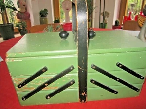 Caja de coser extensible Art Deco ✳ verde/negro diseño típico - Imagen 1 de 7