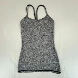 Lululemon Tank Top Womens 2 Gray Power Y Workout Heathered Built In Bra Shirt - Picture 1 of 12