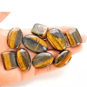 9Pcs 437Cts Natural Tiger Eye Cabochon Loose Gemstone Lot 25x20-43x25mm#14293 - Picture 1 of 6