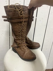 Wild Diva Lounge Faux Suede Boots Brown Size 7.5 Bin S28 - Picture 1 of 7