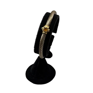 David Yurman Sterling Silver 14K Gold Cable Bracelet Green Onyx & Citrine AS IS - Picture 1 of 9