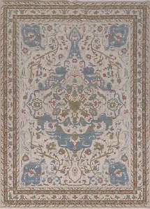 Ivory Geometric Oushak Turkish 8x10 Area Rug Traditional Handmade Wool Carpet - Picture 1 of 12