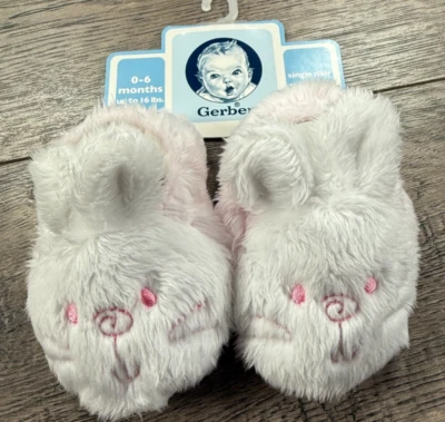 Baby Girl Clothes New Vintage Gerber 0-3 Month Soft Bunny Rabbit Slippers - Image 1 of 2