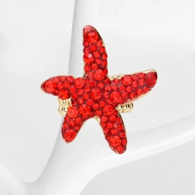 Anillo Estrella de Mar Burbuja Piedra Banda Elástica Cristal Vida Marina Joyería DORADO ROJO Foto 1 de 2