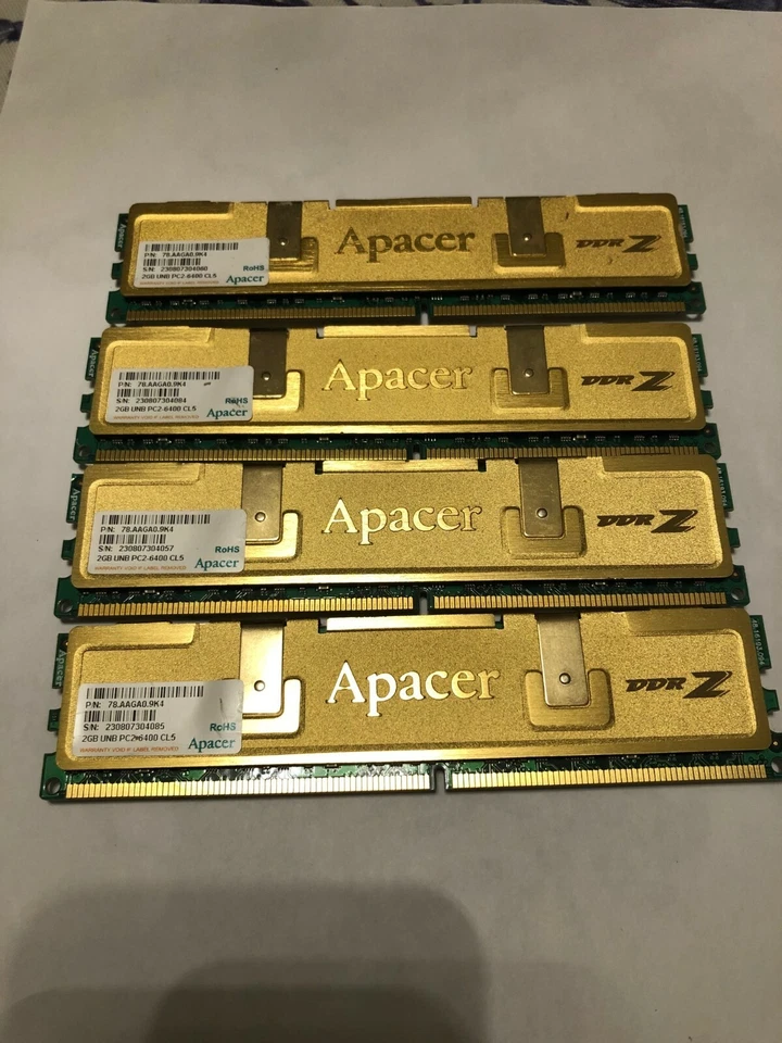 8GB RAM (4X2GB) Apacer UNB PC2-6400 CL5 desktop Ram memory - Image 1 of 1