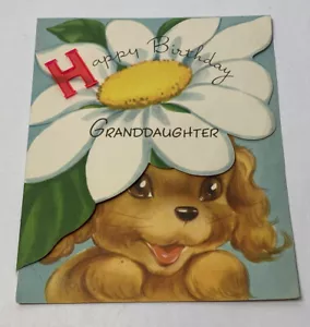 Vtg Art Guild Birthday Greeting Card Granddaughter Puppy Daisy Diecut Embellish - Picture 1 of 6