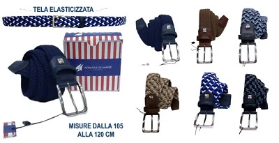 Cintura uomo cinta estiva in pelle e tela elastica elasticizzata intrecciata blu - Immagine 1 di 4