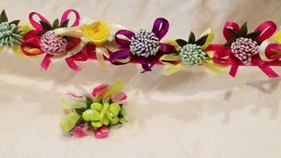 Flower Designer hot pink purple Handmade 14” size S Dog Collar Pet Cat -hair bow - Изображение 1 из 4