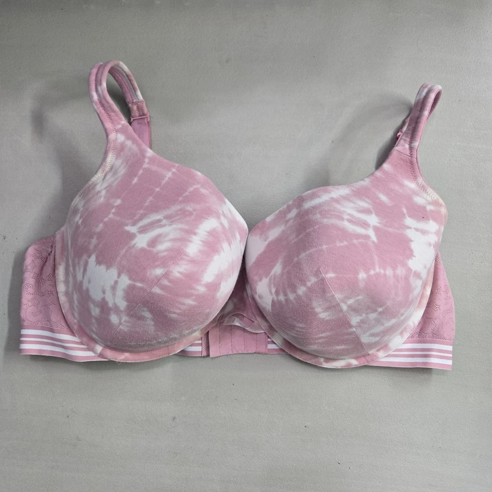 Cacique Women Bra 44DDD Pink Tie Dye T Shirt Underwire Lightly Line Striped READ - Image 1 of 4