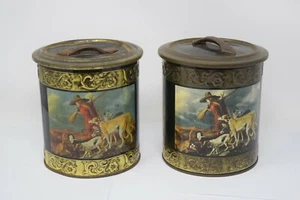 2 Vintage Tin Kitchen Canister Container Made in Western Germany Hunting Scene - Picture 1 of 7