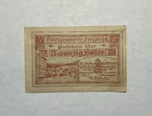 1920 Austria 20 Heller Circulated Banknote in Protective Sleeve - Picture 1 of 2