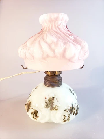Antique Vintage Milk glass Lamp Shade Opaline Art Deco Pink 7.5" Cover
