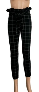 Pretty Little Thing Women's Black & White Plaid Pants w/Ruffle Hem & Tie Size 4 - Picture 1 of 9