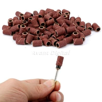 100X 1/4"Sanding Brands for Nail Drill Manicure #80 Pedicure Bits W/ 2 Mandrels - Image 1 of 4