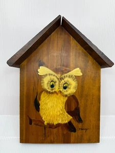 Vintage Artist Signed Hand Painted Owl House Wood Oval Plaque 7"x10 1/2" Retro - Picture 1 of 8
