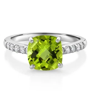 10K White Gold Peridot and White Lab Grown Diamond Engagement Ring For Women - Picture 1 of 4