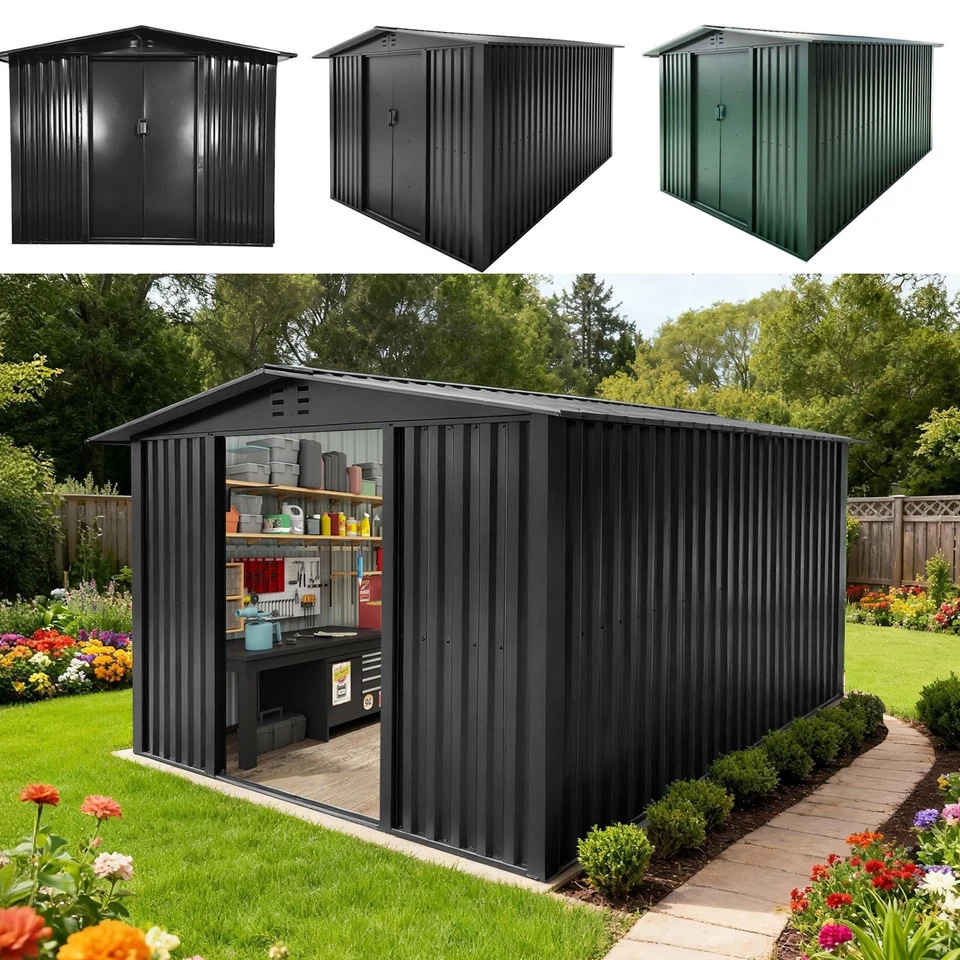 SIGNZWORLD Metal Garden Shed 6X4ft 8X6ft 8X10ft Outdoor Garden Storage Shed for Tool Bike