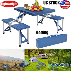 Portable Camping Table Stool Set with 4 Seats Flodable & Lightweight Plastic - Picture 1 of 18