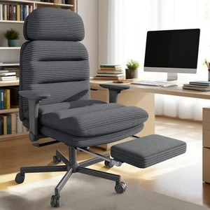 Chefsessel Bürostuhl mit Fußstütze Cord Schreibtischstuhl Computerstuhl für Zuhause - Bild 1 von 32