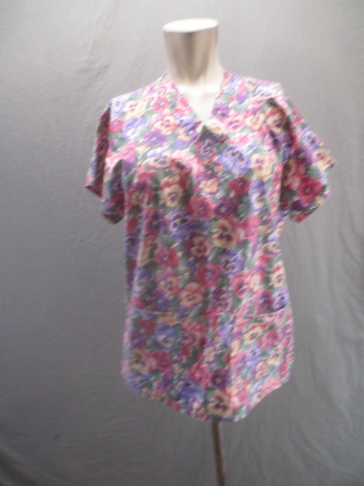 Unbranded Size L Womens Floral V-Neck Pocket Short Sleeve Comfy Nurse Scrub 905 - Image 1 of 4