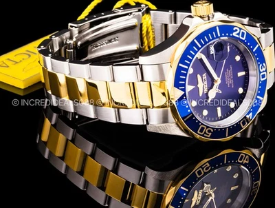 Invicta Mens PRO DIVER AUTOMATIC BLUE Dial 18k Gold Silver Bracelet SS Watch - Image 1 of 4