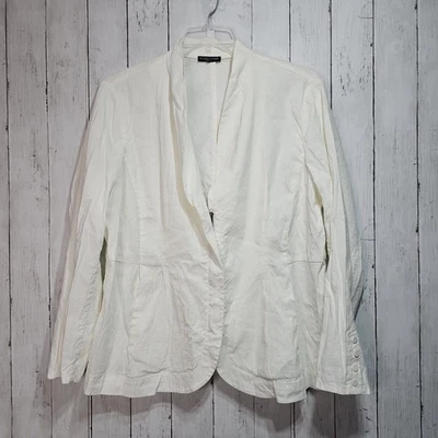 EILEEN FISHER White Linen Viscose Stretch High Collar Jacket Zip Front Size 2X - Image 1 of 4