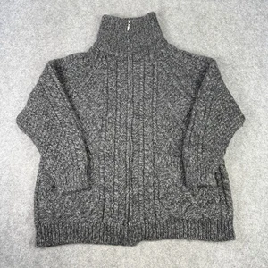 Aran Crafts Strickjacke Damen klein grau Grobstrick Zopfmuster Wolle durchgehender Reißverschluss Irland - Bild 1 von 9