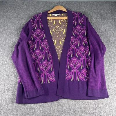 Cárdigan suéter Coldwater Creek para mujer talla XL púrpura floral mezcla seda Foto 1 de 4