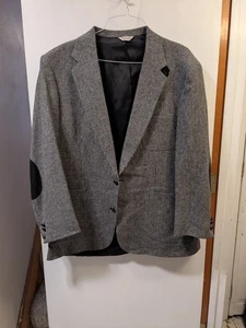 Herren grau Tweed Blazer Mantel schwarz Ellenbogen Patches Made in USA für Dawahares 48S - Bild 1 von 12