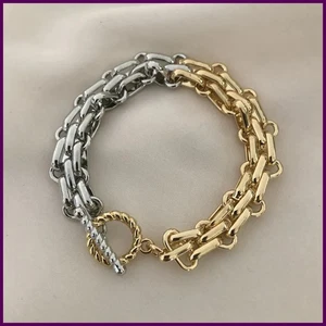 GHIDBK Punk Medio Color Dorado Medio Color Plata Grueso Cadenas Anchas Pulseras Mujer - Imagen 1 de 24