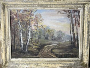 Antique Early VTG European Oil On Canvas Pastoral Landscape Birch Trees Signed - Picture 1 of 15