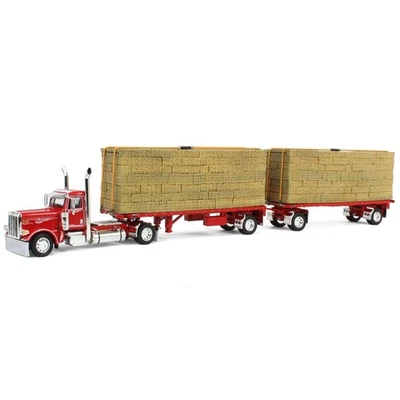 1/64 Viper Red Peterbilt 389 28.5ft Utility Dual Hay Flatbeds & Load DCP 60-1894 - Image 1 of 4