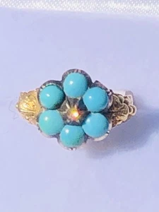 Georgian 15ct Gold Diamond And Turquoise Cluster Pinky Ring Sz F.5, R378 - Picture 1 of 14