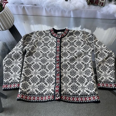 复古 LL Bean 毛衣 尺寸 M Fair Isle 北欧开衫 羊毛纽扣正面 — 第 1/4 张图片