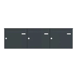 3er Briefkastenanlage Aufputz Wandmontage RAL7016 Anthrazitgrau & Regenkante - Bild 1 von 7