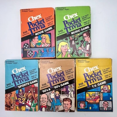 Juego De 5 Juegos De Cartas Trivia Chex Pocket De Colección: Películas, Música, Deportes, TV, Años 50 Foto 1 de 4