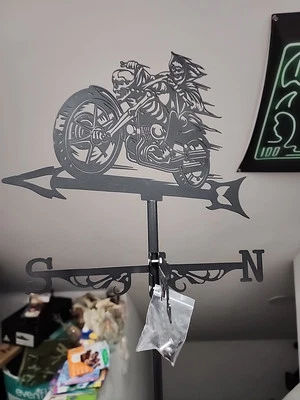European Style Roof Weather Vane Motorcycle Skull Rider - Image 1 of 4