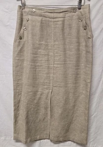 Vintage Rough Hewn Linen Midi Skirt Size 12 Linen  Boho Lagenlook Minimalist - Picture 1 of 9
