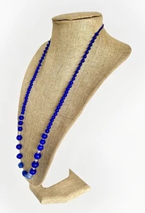 Vintage Graduated Cobalt Blue Art Glass Bead Necklace, 28 inches Long - Picture 1 of 14