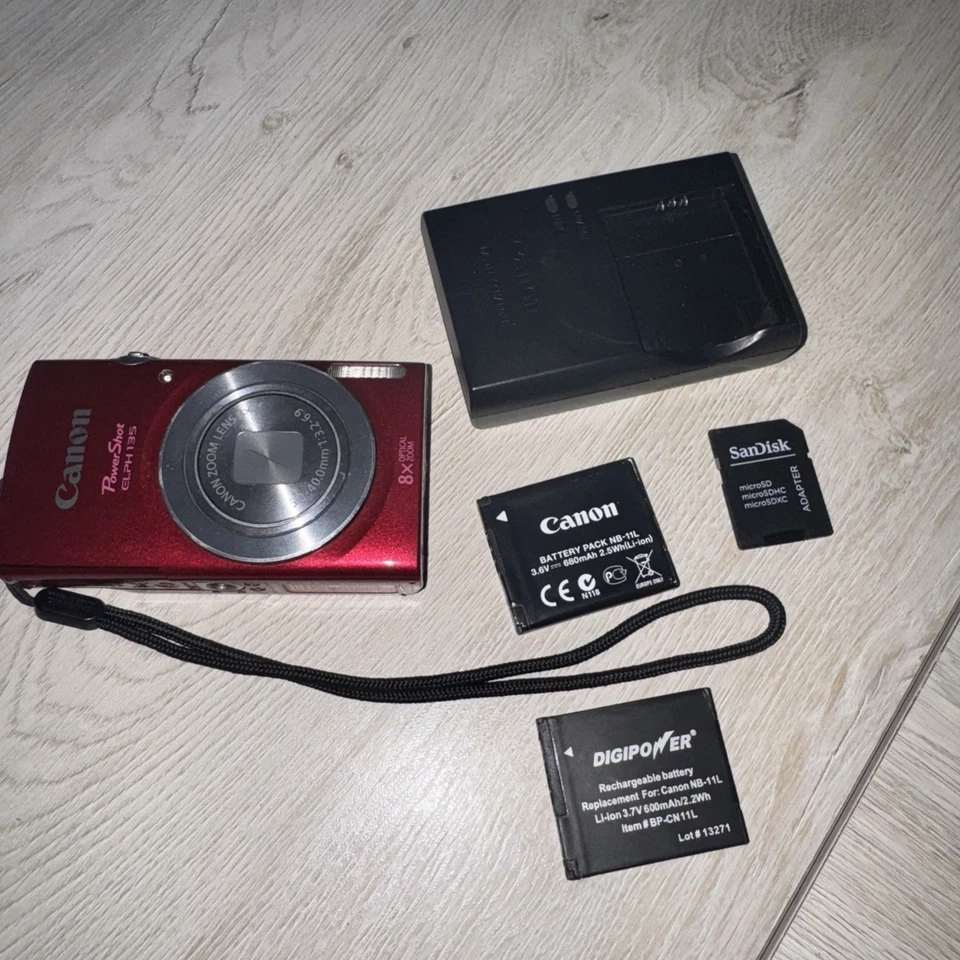 Canon PowerShot ELPH 135 Digital Camera 8X Optical Zoom Red - Image 1 of 4